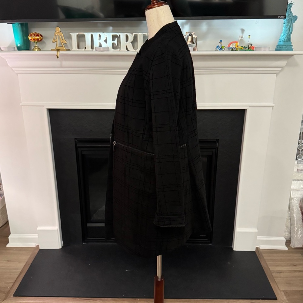 Alfani Black Grid-Pattern Longline Jacket With Zi… - image 4